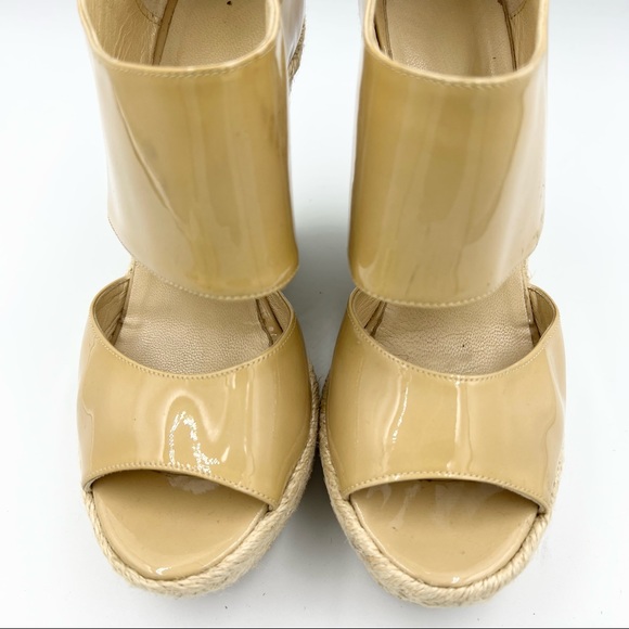 Jimmy Choo Lagoon Nude Patent Leather Wide Ankle Strap Espadrilles US5 - Picture 3 of 9